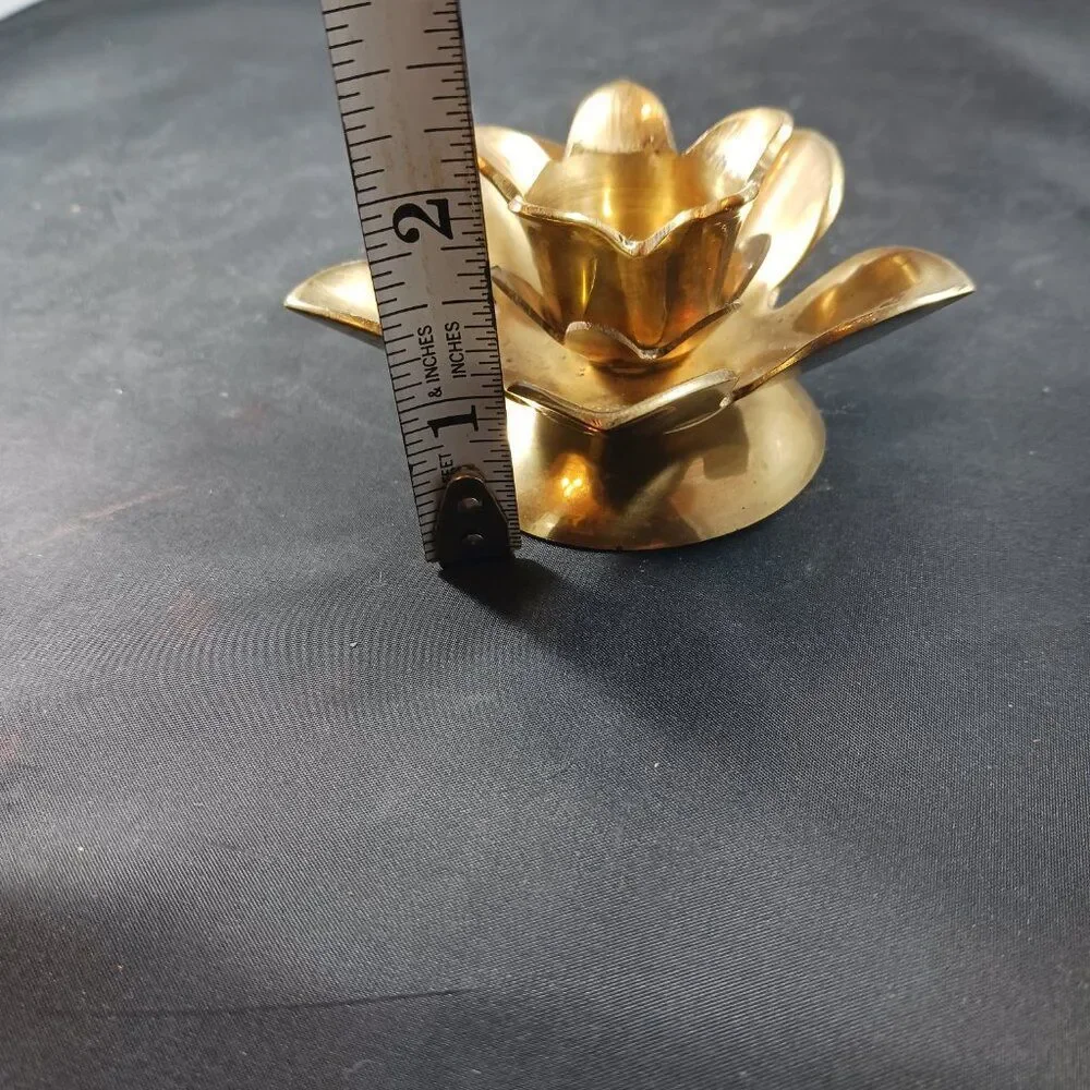 Vintage Enesco Solid Brass Small Candle Holder Flower Shape